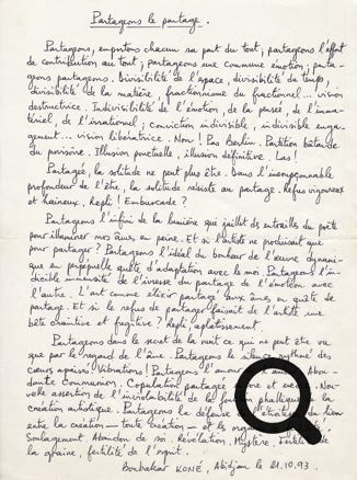 Texte de Boubakar Koné, accompagnant l'exposition Partageons !, en 1993.