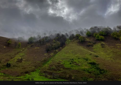 Paysages, Vallée d'Aspe, vers la cabane de Pourcibo, Pyrénées-Atlantiques, France, 2023, photographie Jean pierre Morcrette