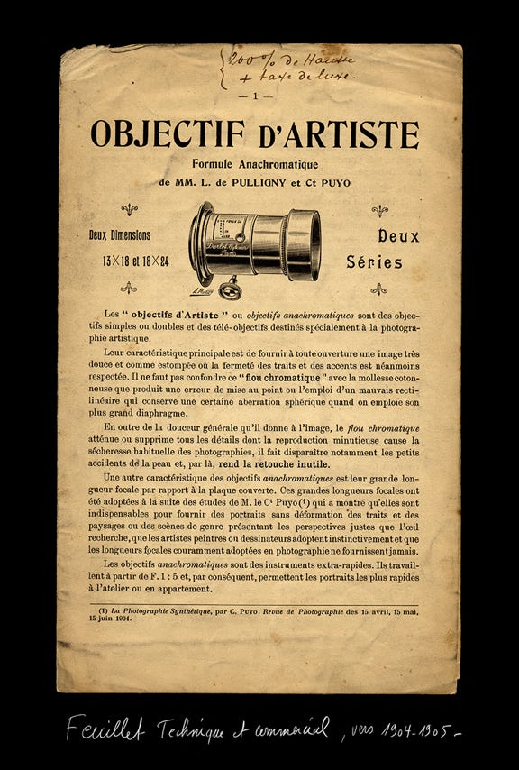 Photographies ? 7/26 - Feuillet technique et commercial, vers 1904-1905